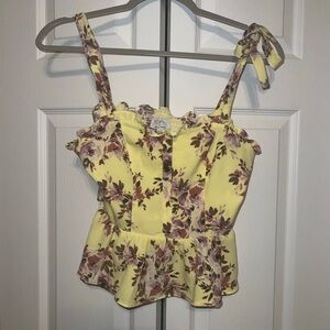 NWT Sofia Vergara Yellow Peplum Top with Shoulder Ties - Size Small